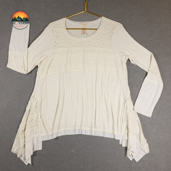 Sundance Sweaters - Sundance USA Made Lacewing Thermal Tunic Waffle Knit Lace Ivory Boho Beachy Sz L